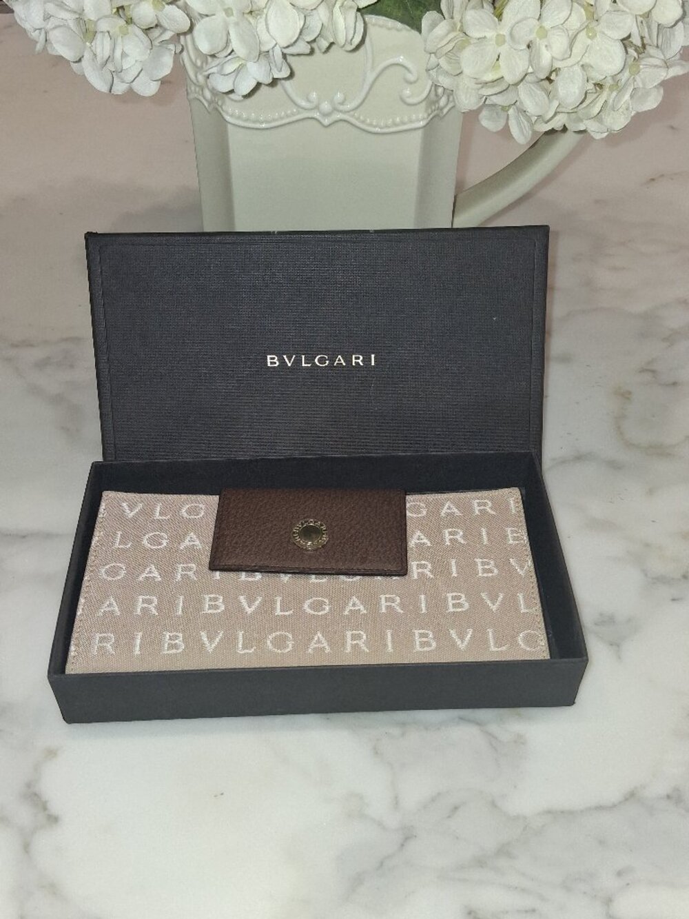 Authentic Blvgari Logomania Long Continental Trifold Wallet - Like New W/Box